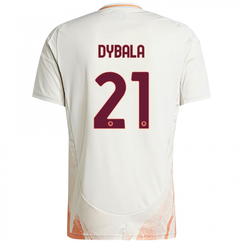 Kinder Paulo Dybala #21 Cremeweiß Orange Auswärtstrikot Trikot 2024/25 T-Shirt