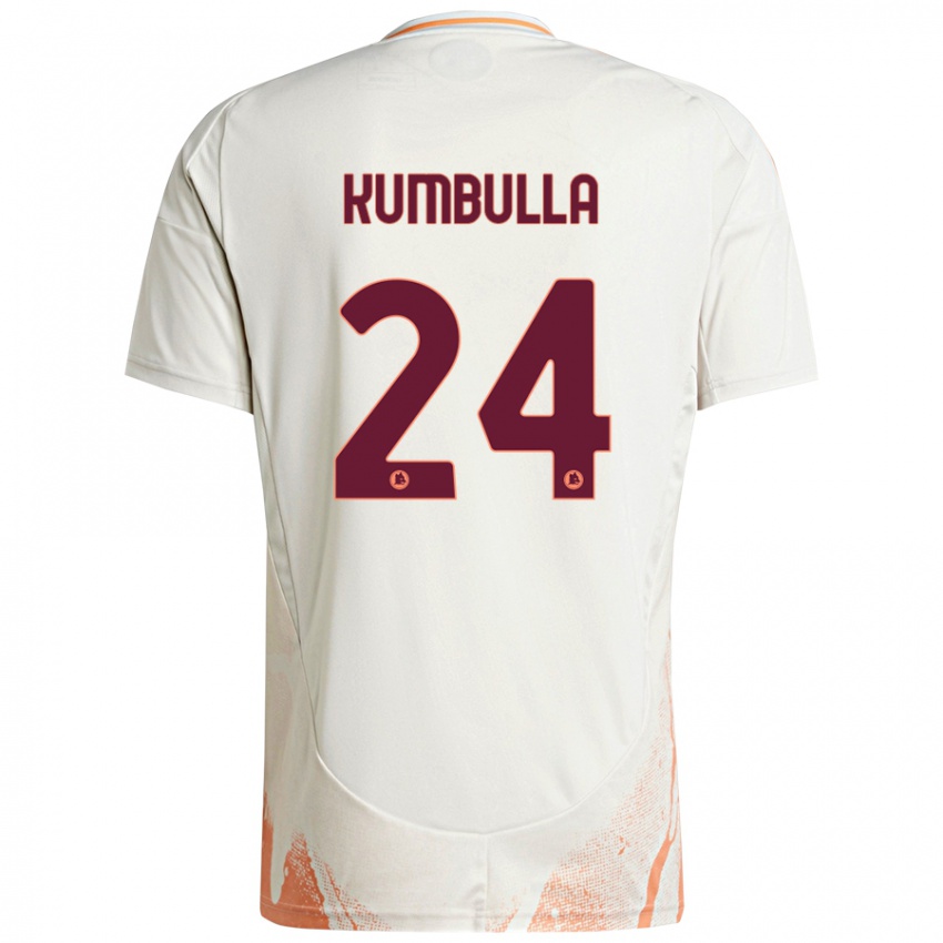 Kinder Marash Kumbulla #24 Cremeweiß Orange Auswärtstrikot Trikot 2024/25 T-Shirt