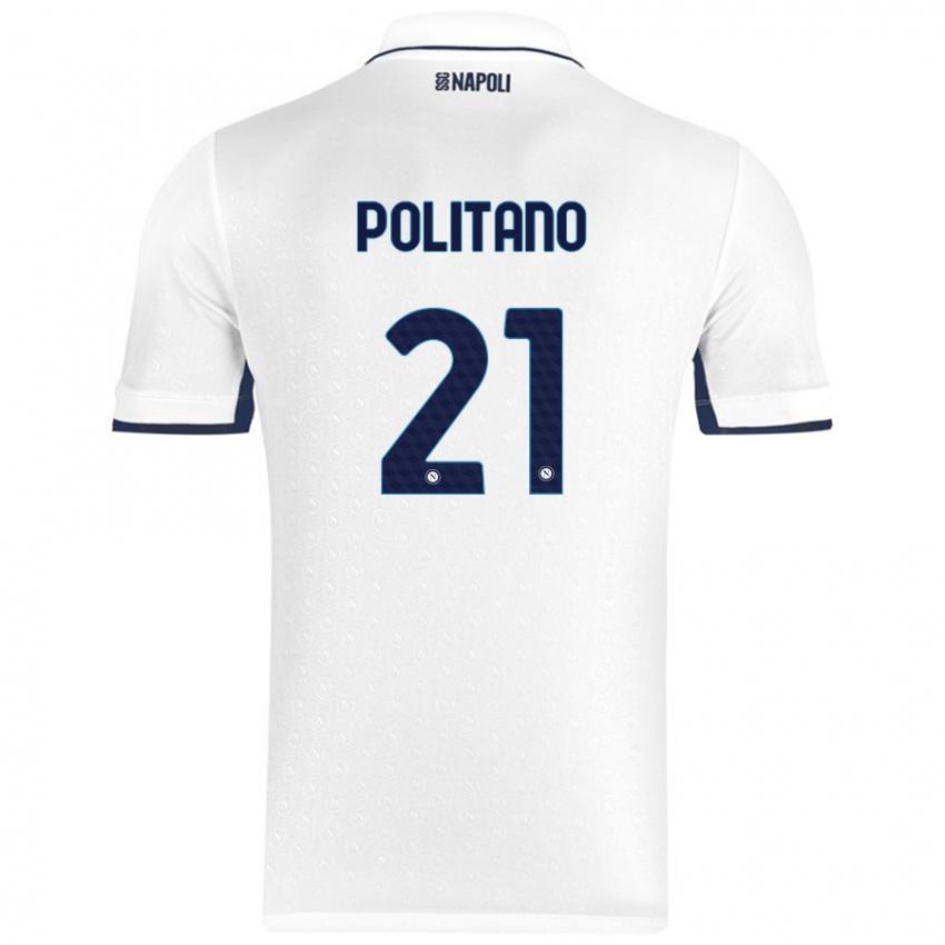 Kinder Matteo Politano #21 Weiß Königsblau Auswärtstrikot Trikot 2024/25 T-Shirt