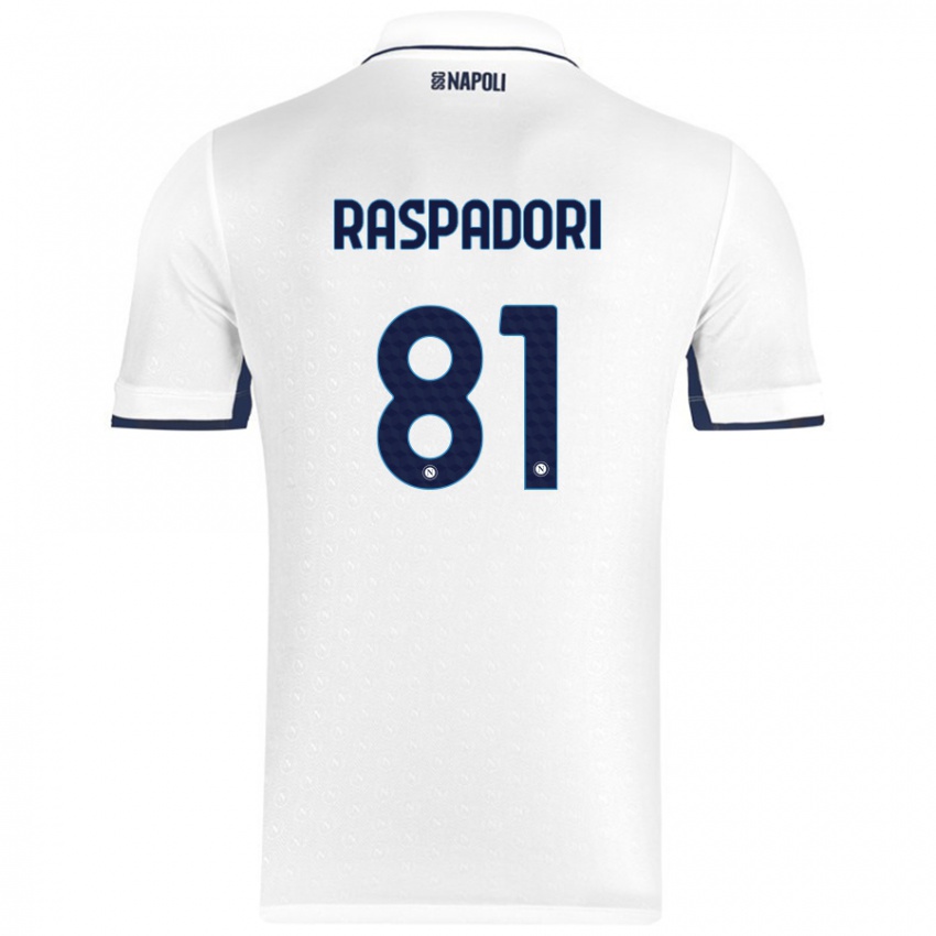 Kinder Giacomo Raspadori #81 Weiß Königsblau Auswärtstrikot Trikot 2024/25 T-Shirt