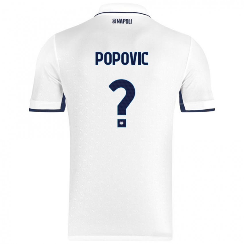 Kinder Matija Popovic #0 Weiß Königsblau Auswärtstrikot Trikot 2024/25 T-Shirt