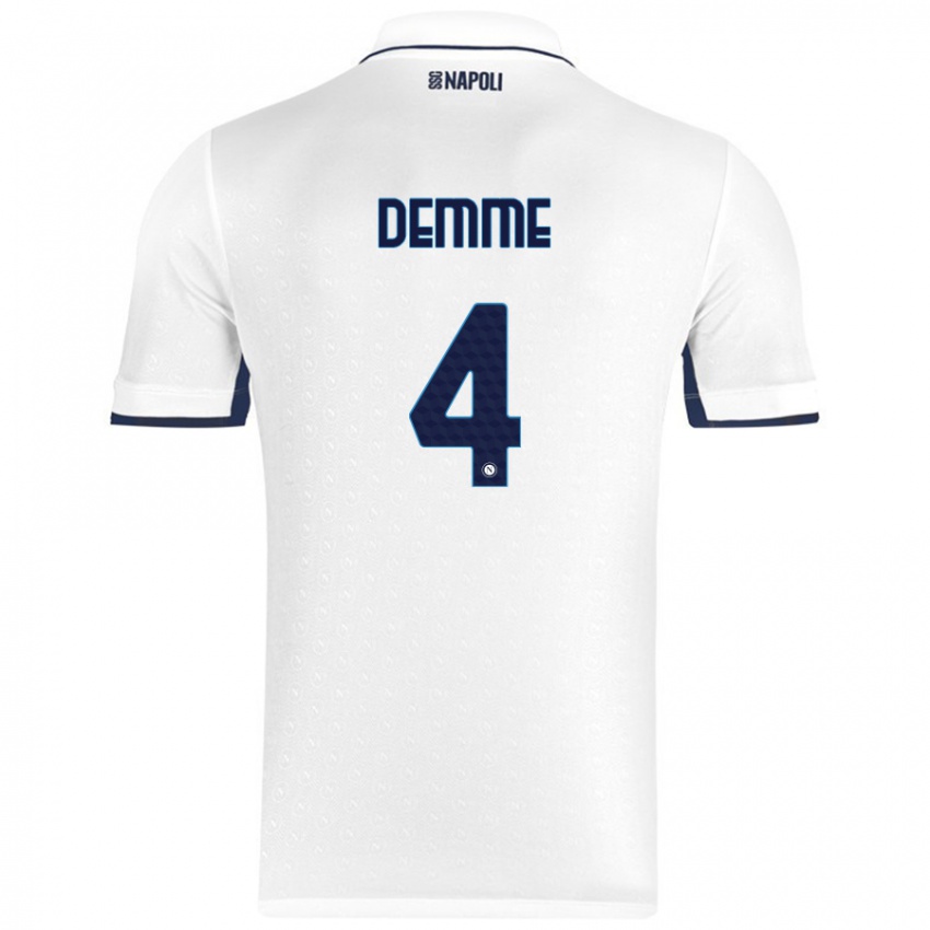 Kinder Diego Demme #4 Weiß Königsblau Auswärtstrikot Trikot 2024/25 T-Shirt