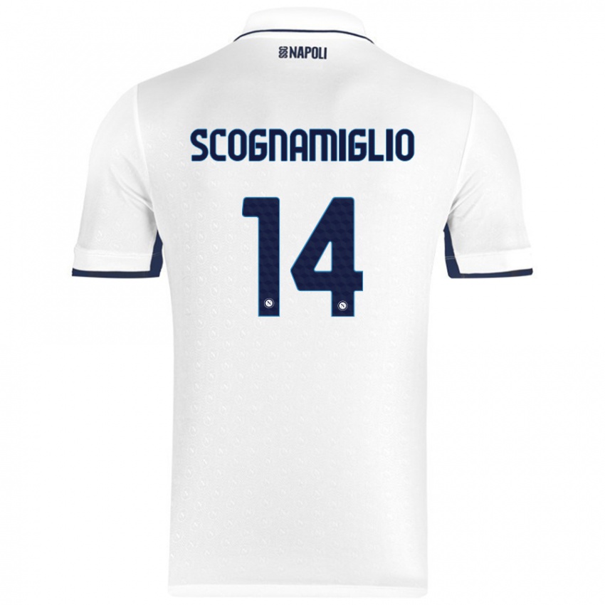 Kinder Fabio Scognamiglio #14 Weiß Königsblau Auswärtstrikot Trikot 2024/25 T-Shirt