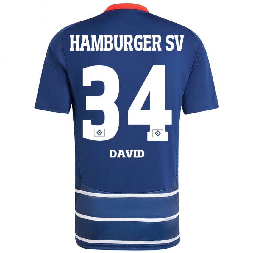 Kinder Jonas David #34 Dunkelblau Auswärtstrikot Trikot 2024/25 T-Shirt