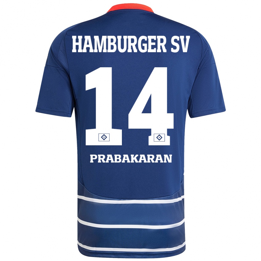 Kinder Nilavan Prabakaran #14 Dunkelblau Auswärtstrikot Trikot 2024/25 T-Shirt