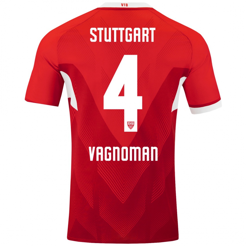 Kinder Josha Vagnoman #4 Rot Weiß Auswärtstrikot Trikot 2024/25 T-Shirt