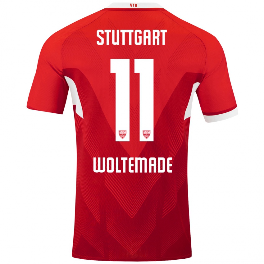 Kinder Nick Woltemade #11 Rot Weiß Auswärtstrikot Trikot 2024/25 T-Shirt