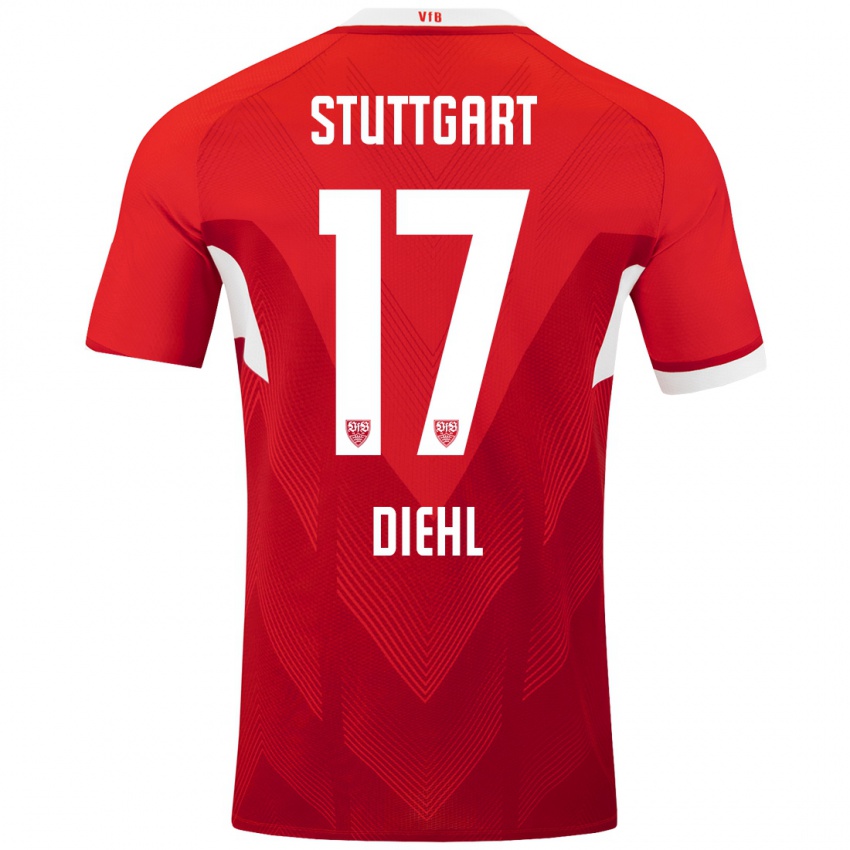 Kinder Justin Diehl #17 Rot Weiß Auswärtstrikot Trikot 2024/25 T-Shirt