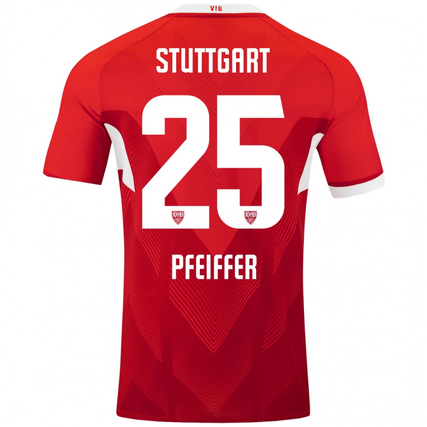 Kinder Luca Pfeiffer #25 Rot Weiß Auswärtstrikot Trikot 2024/25 T-Shirt