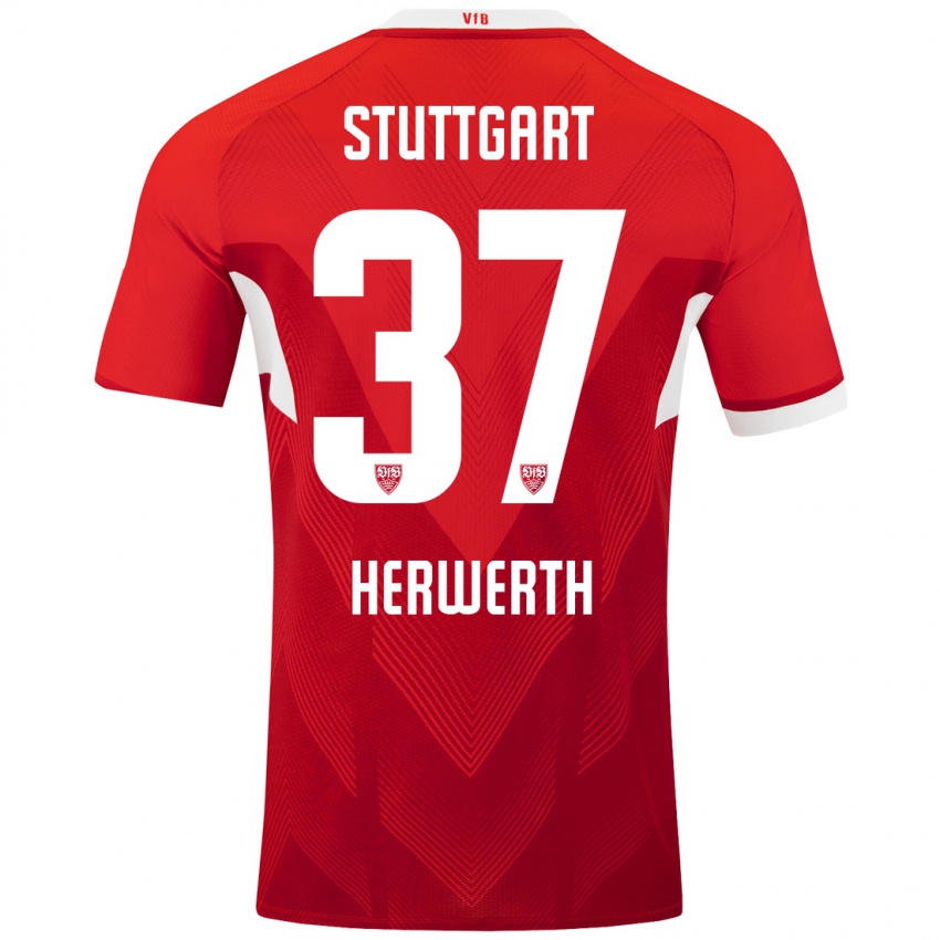 Kinder Maximilian Herwerth #37 Rot Weiß Auswärtstrikot Trikot 2024/25 T-Shirt