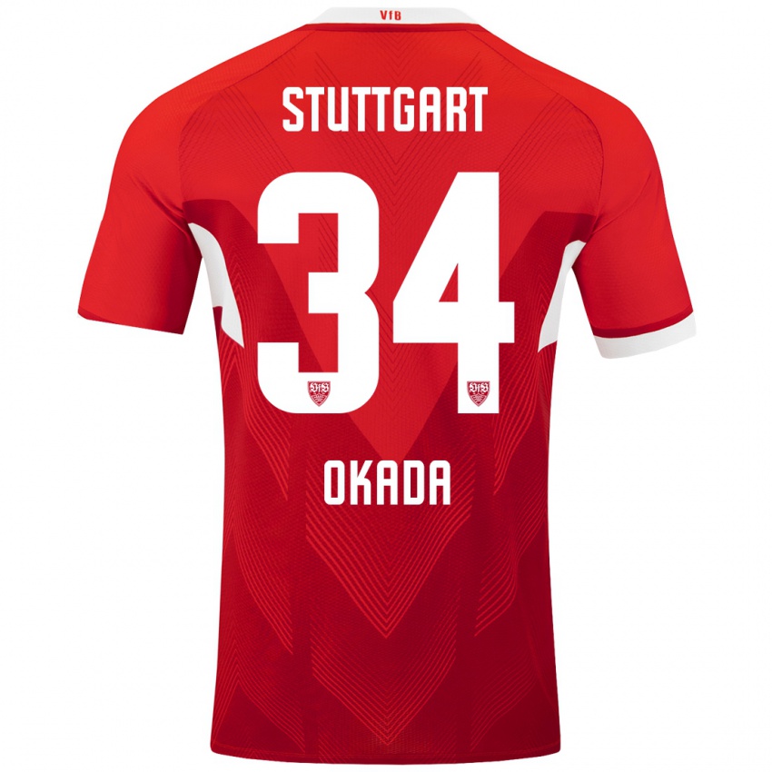 Kinder Rei Okada #34 Rot Weiß Auswärtstrikot Trikot 2024/25 T-Shirt