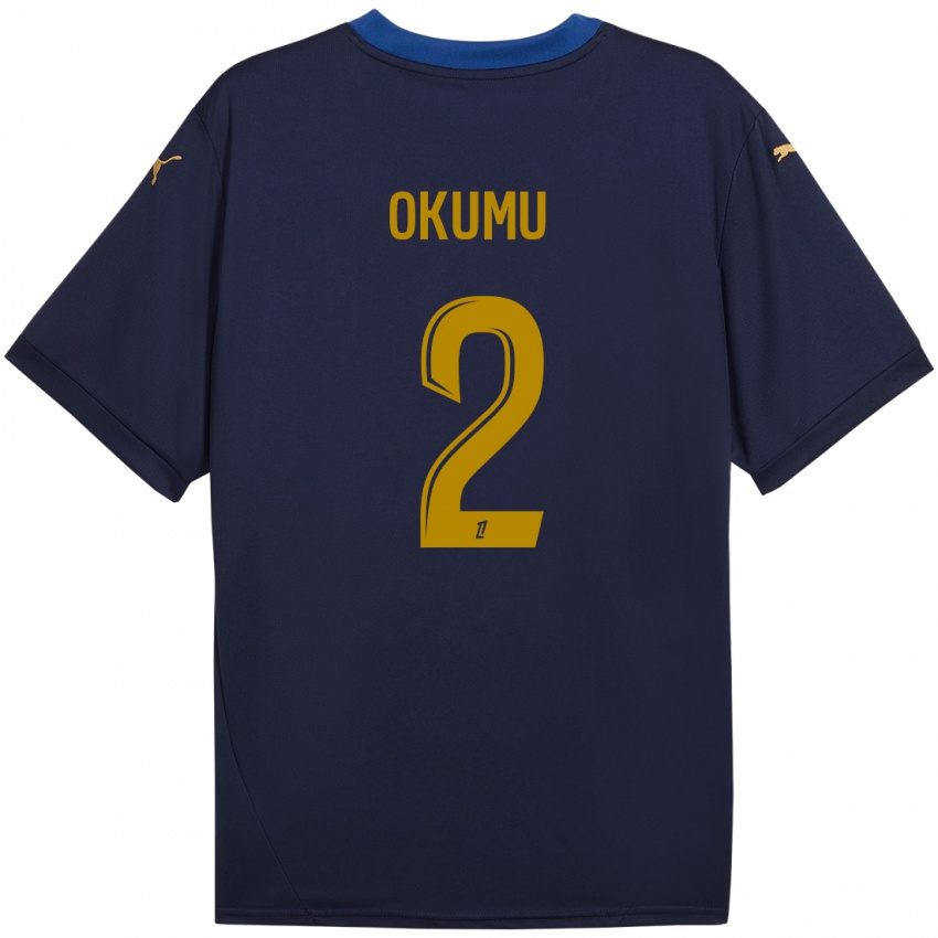 Kinder Joseph Okumu #2 Marineblau Gold Auswärtstrikot Trikot 2024/25 T-Shirt