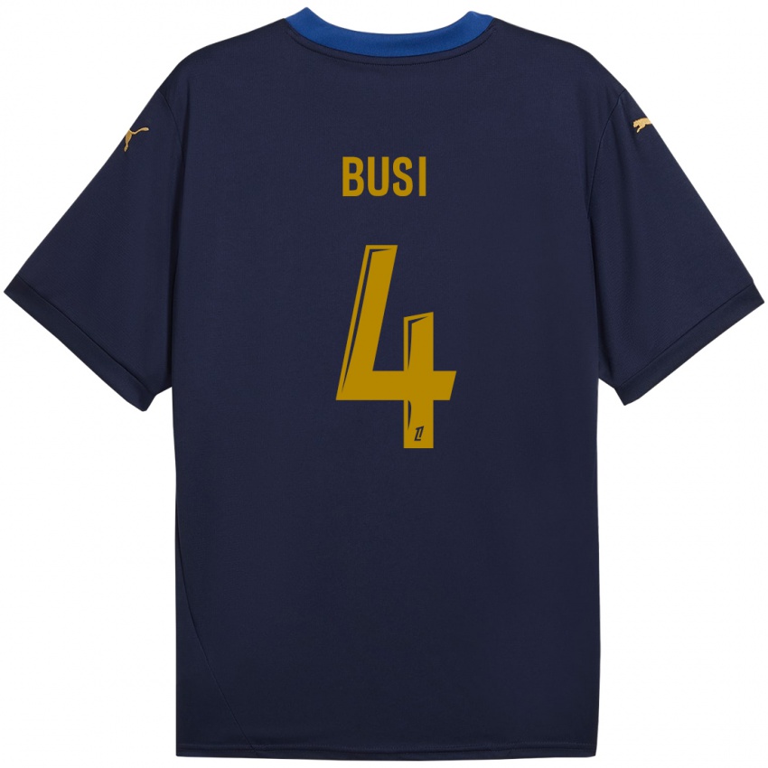 Kinder Maxime Busi #4 Marineblau Gold Auswärtstrikot Trikot 2024/25 T-Shirt