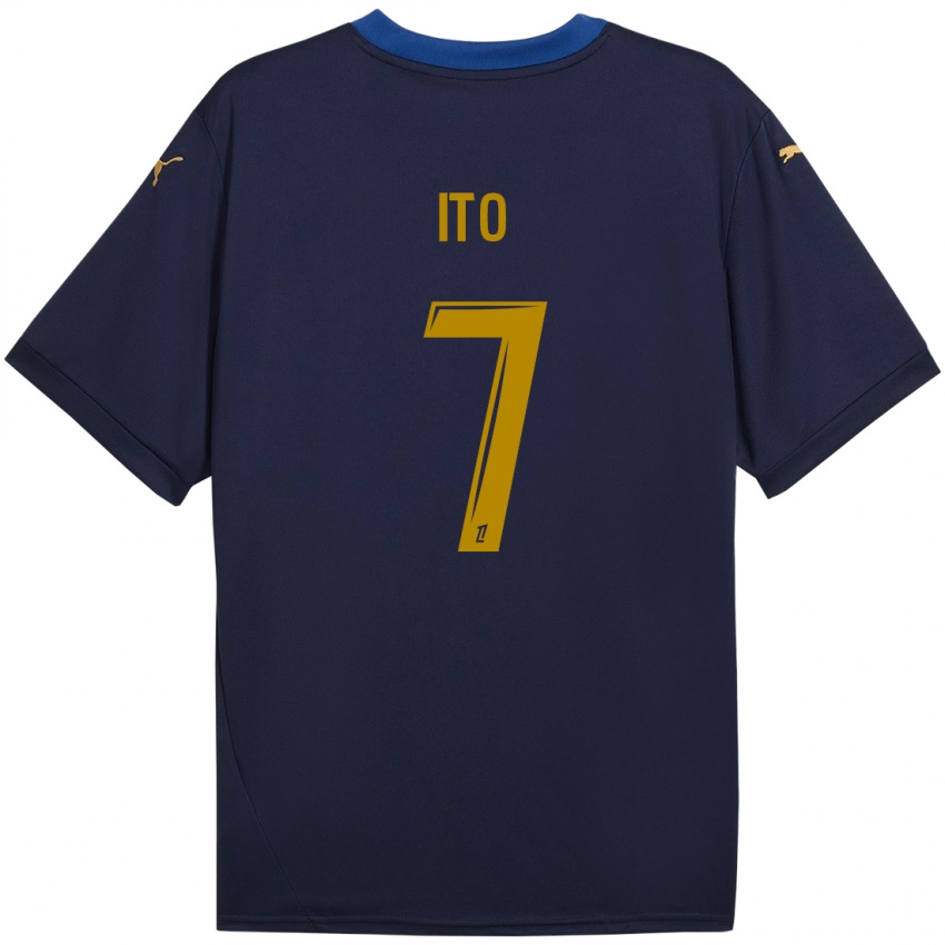 Kinder Junya Ito #7 Marineblau Gold Auswärtstrikot Trikot 2024/25 T-Shirt