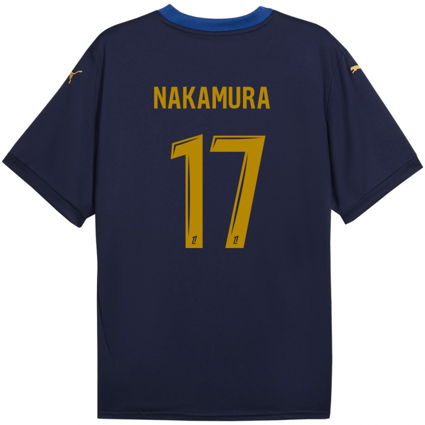 Kinder Keito Nakamura #17 Marineblau Gold Auswärtstrikot Trikot 2024/25 T-Shirt