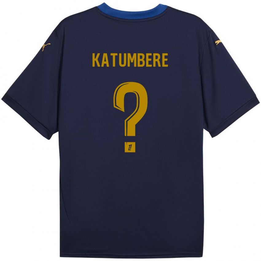 Kinder Noah Katumbere #0 Marineblau Gold Auswärtstrikot Trikot 2024/25 T-Shirt