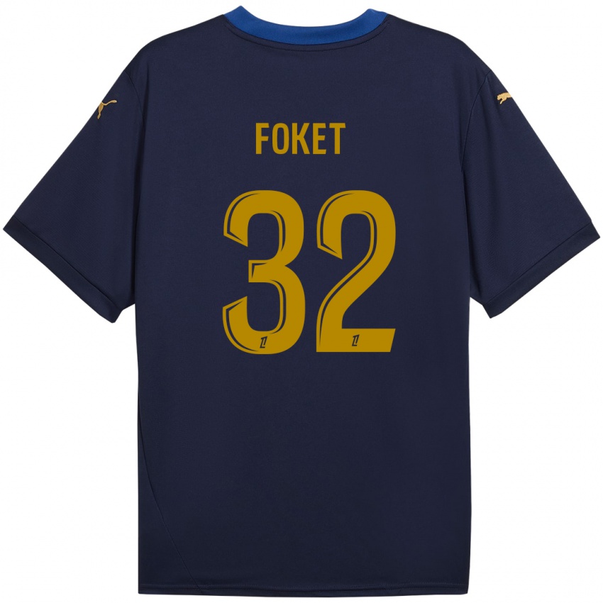 Kinder Thomas Foket #32 Marineblau Gold Auswärtstrikot Trikot 2024/25 T-Shirt