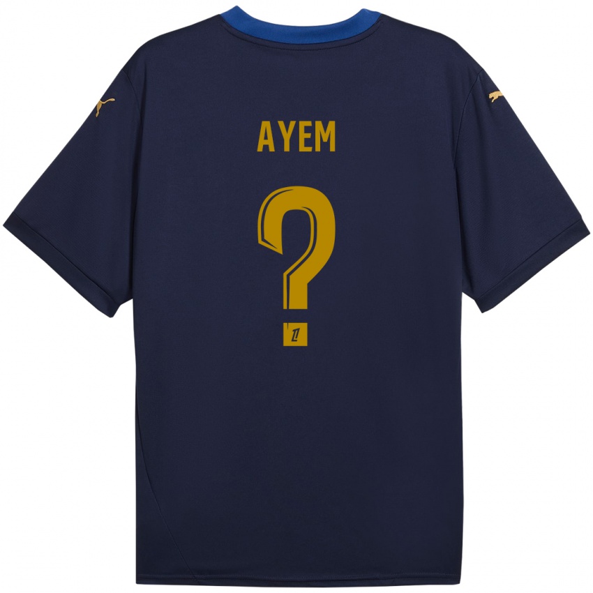 Kinder Grégory Ayem #0 Marineblau Gold Auswärtstrikot Trikot 2024/25 T-Shirt