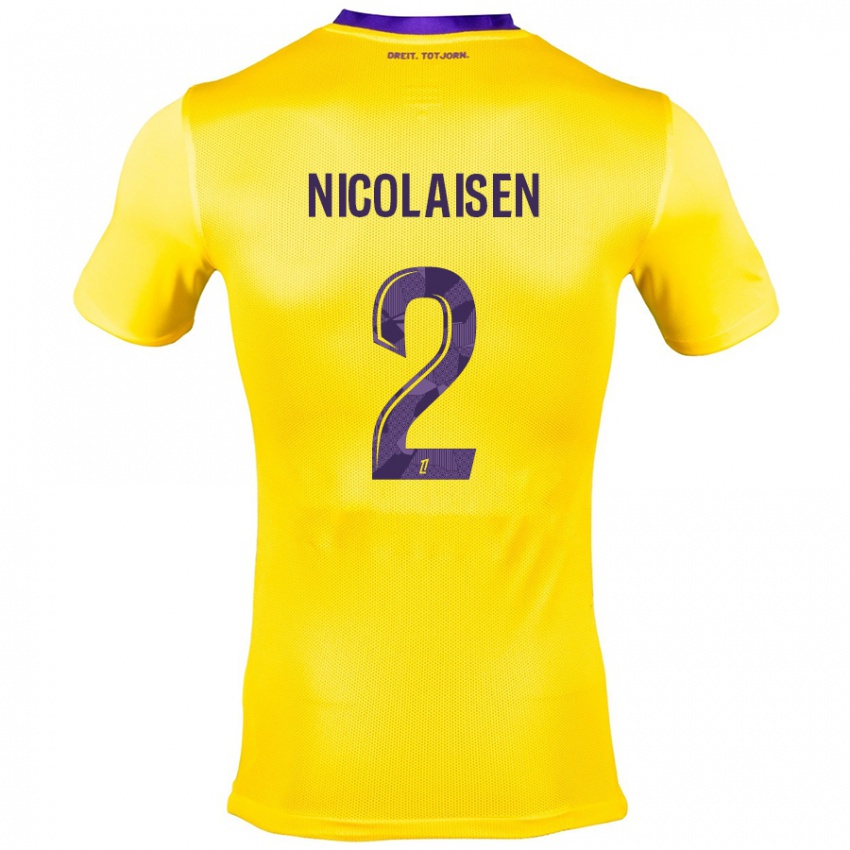 Kinder Rasmus Nicolaisen #2 Gelb Lila Auswärtstrikot Trikot 2024/25 T-Shirt