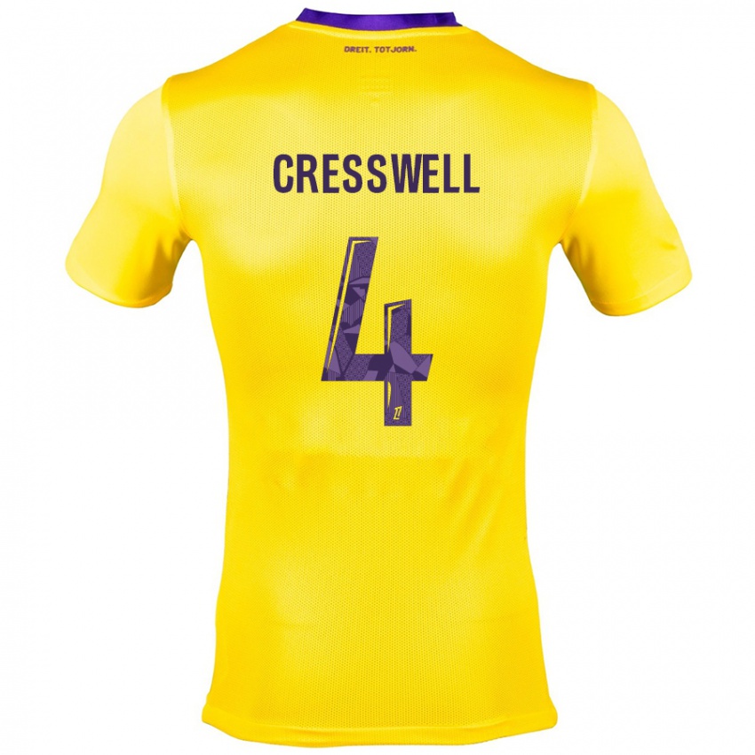 Kinder Charlie Cresswell #4 Gelb Lila Auswärtstrikot Trikot 2024/25 T-Shirt