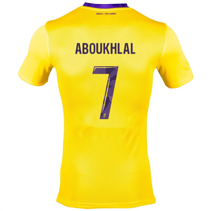 Kinder Zakaria Aboukhlal #7 Gelb Lila Auswärtstrikot Trikot 2024/25 T-Shirt