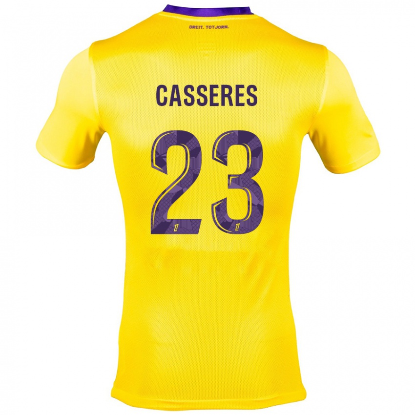 Kinder Cristian Cásseres Jr. #23 Gelb Lila Auswärtstrikot Trikot 2024/25 T-Shirt