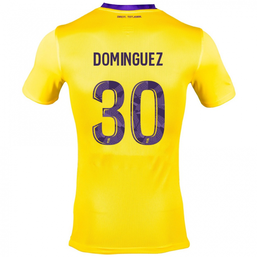 Kinder Álex Domínguez #30 Gelb Lila Auswärtstrikot Trikot 2024/25 T-Shirt