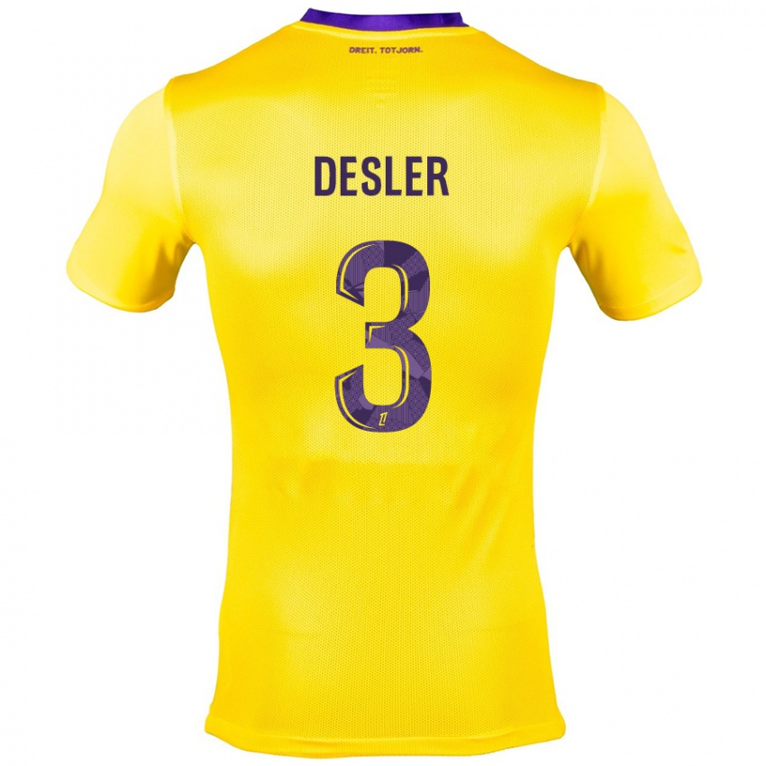 Kinder Mikkel Desler #3 Gelb Lila Auswärtstrikot Trikot 2024/25 T-Shirt