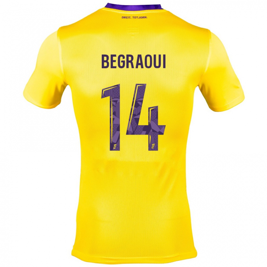 Kinder Yanis Begraoui #14 Gelb Lila Auswärtstrikot Trikot 2024/25 T-Shirt