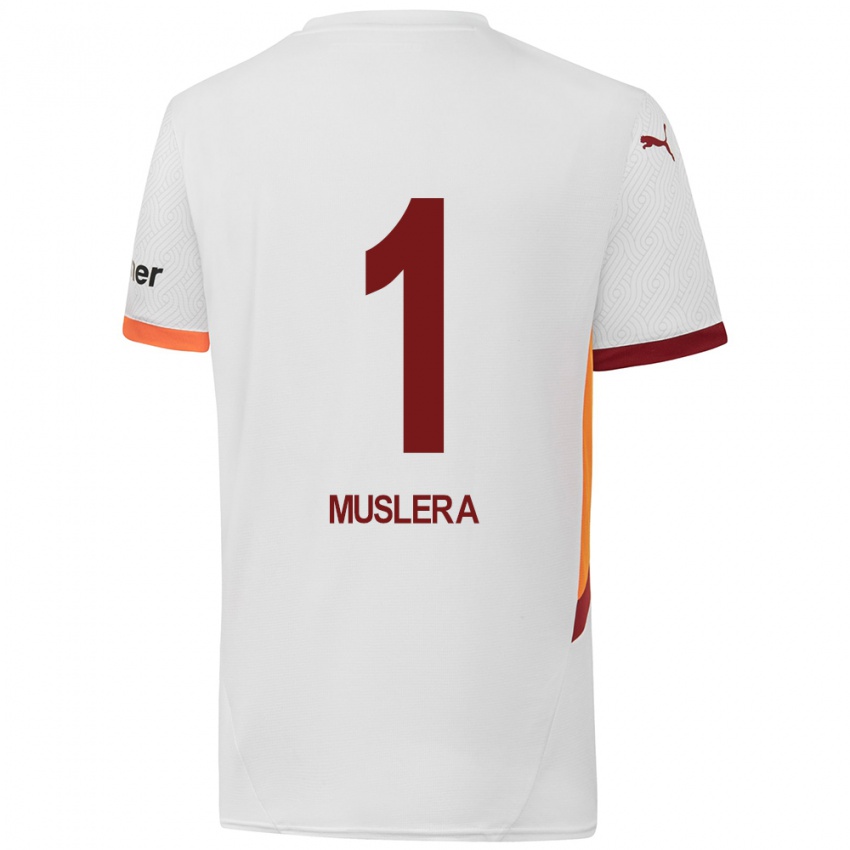 Kinder Fernando Muslera #1 Weiß Gelb Rot Auswärtstrikot Trikot 2024/25 T-Shirt