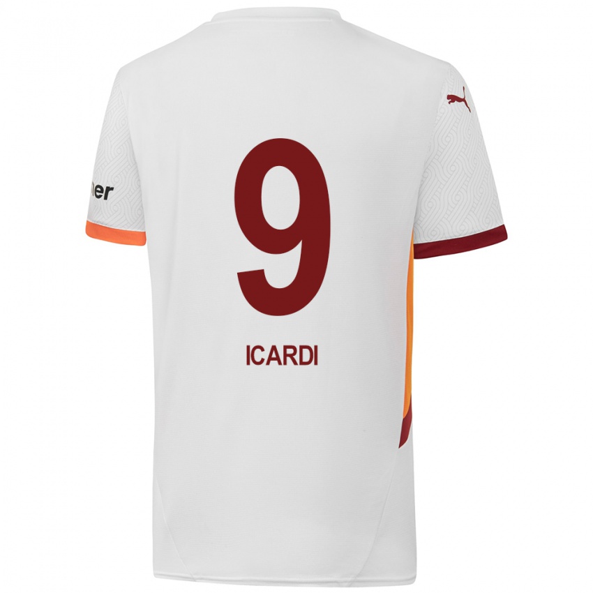 Kinder Mauro Icardi #9 Weiß Gelb Rot Auswärtstrikot Trikot 2024/25 T-Shirt