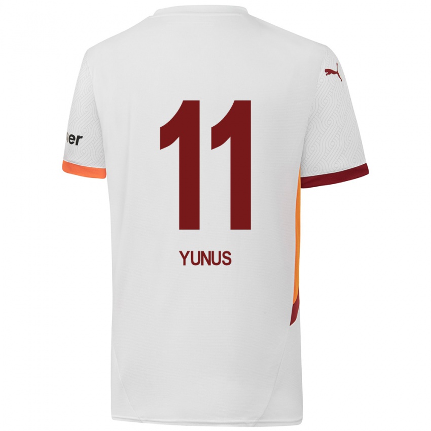 Kinder Yunus Akgün #11 Weiß Gelb Rot Auswärtstrikot Trikot 2024/25 T-Shirt