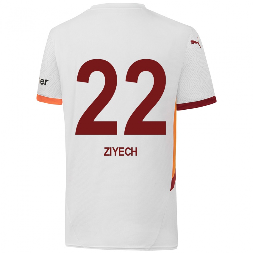 Kinder Hakim Ziyech #22 Weiß Gelb Rot Auswärtstrikot Trikot 2024/25 T-Shirt