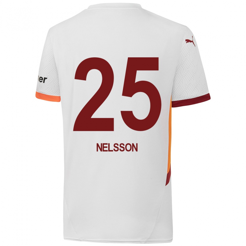 Kinder Victor Nelsson #25 Weiß Gelb Rot Auswärtstrikot Trikot 2024/25 T-Shirt