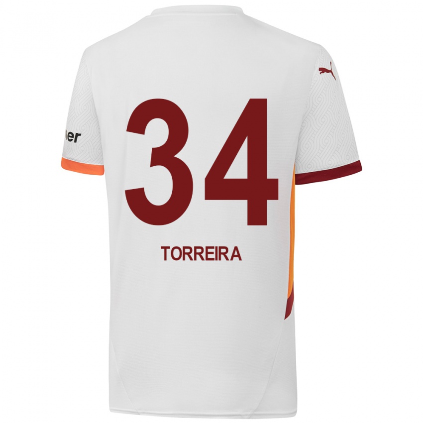 Kinder Lucas Torreira #34 Weiß Gelb Rot Auswärtstrikot Trikot 2024/25 T-Shirt