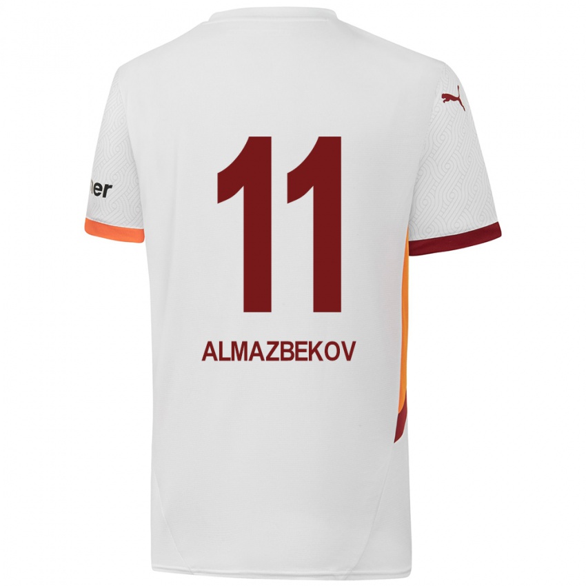 Kinder Beknaz Almazbekov #11 Weiß Gelb Rot Auswärtstrikot Trikot 2024/25 T-Shirt