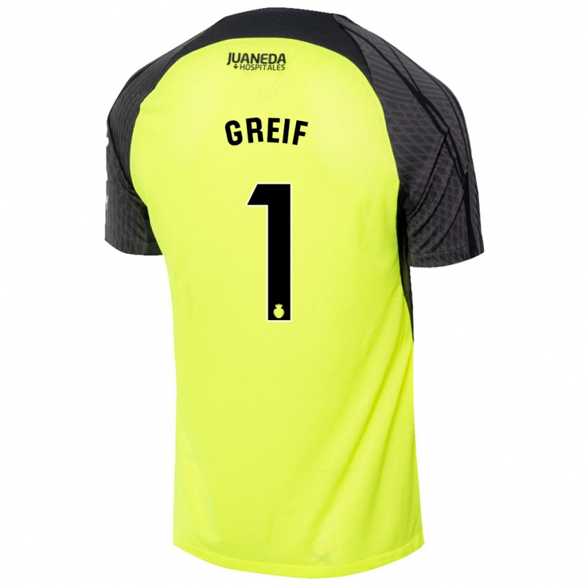 Kinder Dominik Greif #1 Fluoreszierend Grün Schwarz Auswärtstrikot Trikot 2024/25 T-Shirt