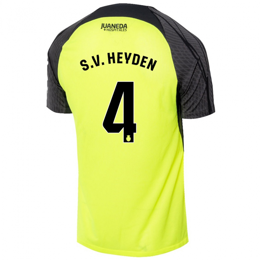 Kinder Siebe Van Der Heyden #4 Fluoreszierend Grün Schwarz Auswärtstrikot Trikot 2024/25 T-Shirt