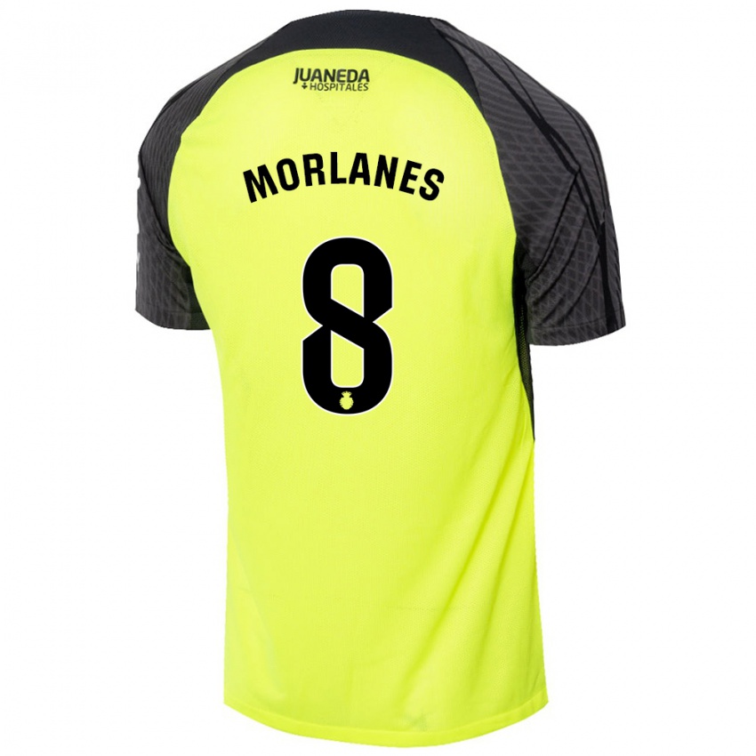 Kinder Manu Morlanes #8 Fluoreszierend Grün Schwarz Auswärtstrikot Trikot 2024/25 T-Shirt