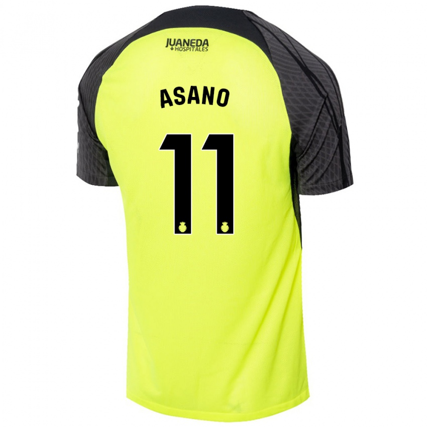 Kinder Takuma Asano #11 Fluoreszierend Grün Schwarz Auswärtstrikot Trikot 2024/25 T-Shirt