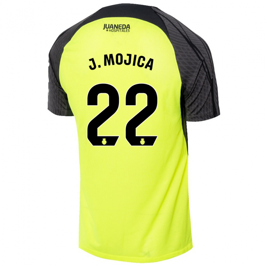 Kinder Johan Mojica #22 Fluoreszierend Grün Schwarz Auswärtstrikot Trikot 2024/25 T-Shirt