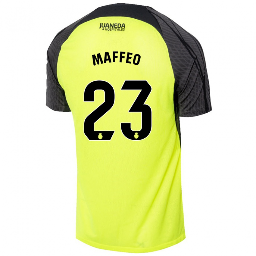 Kinder Pablo Maffeo #23 Fluoreszierend Grün Schwarz Auswärtstrikot Trikot 2024/25 T-Shirt