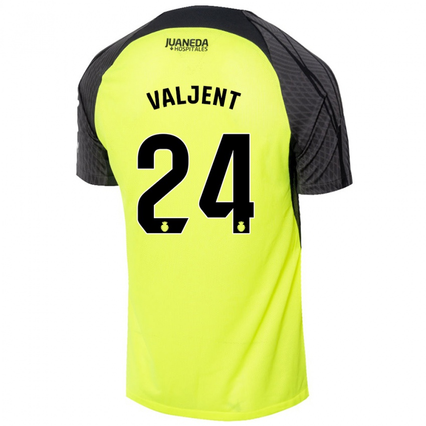 Kinder Martin Valjent #24 Fluoreszierend Grün Schwarz Auswärtstrikot Trikot 2024/25 T-Shirt