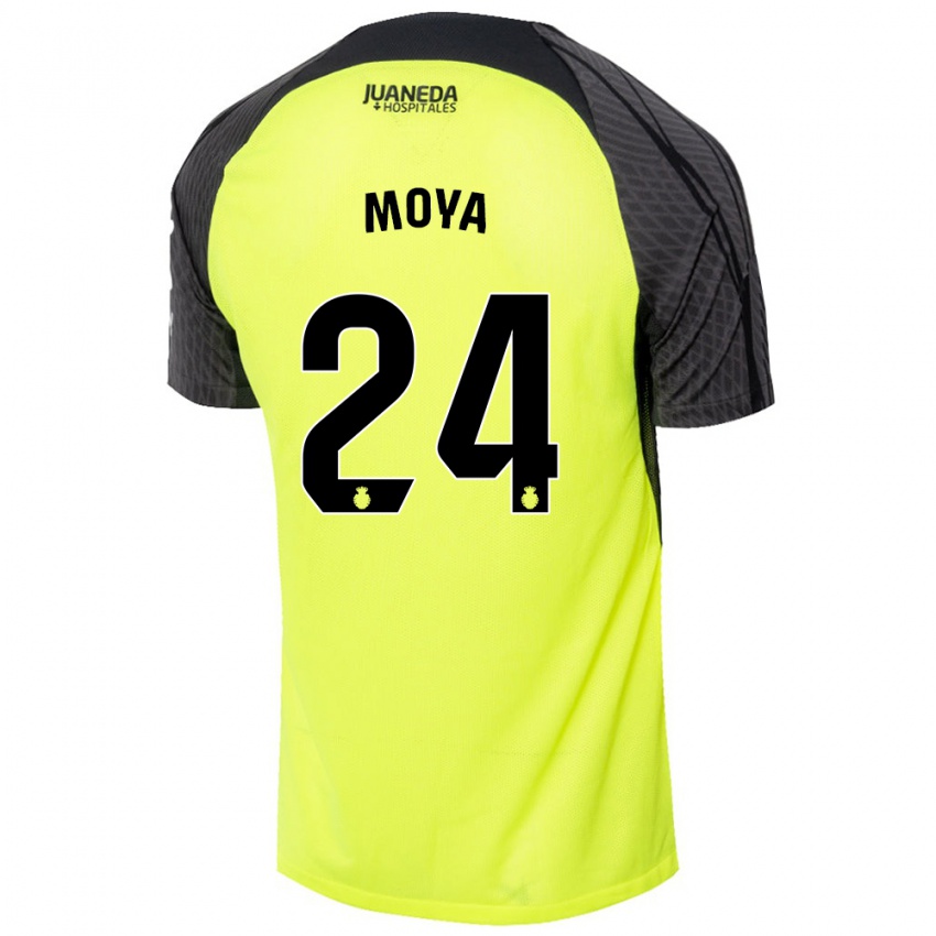 Kinder Pablo Moyá #24 Fluoreszierend Grün Schwarz Auswärtstrikot Trikot 2024/25 T-Shirt