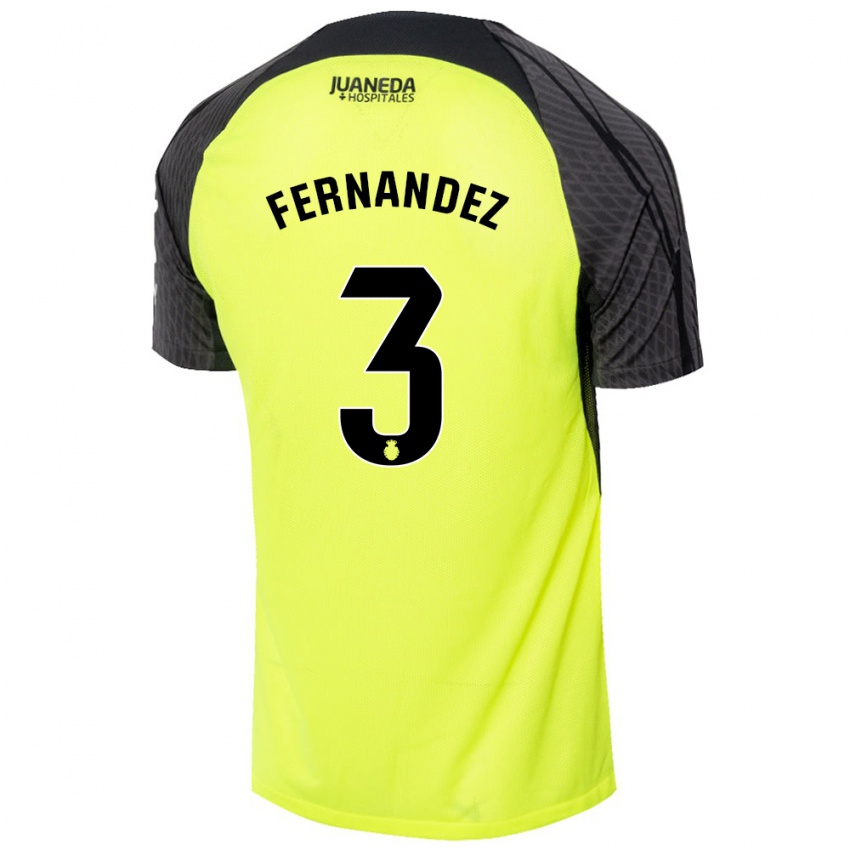 Kinder Marcos Fernández #3 Fluoreszierend Grün Schwarz Auswärtstrikot Trikot 2024/25 T-Shirt