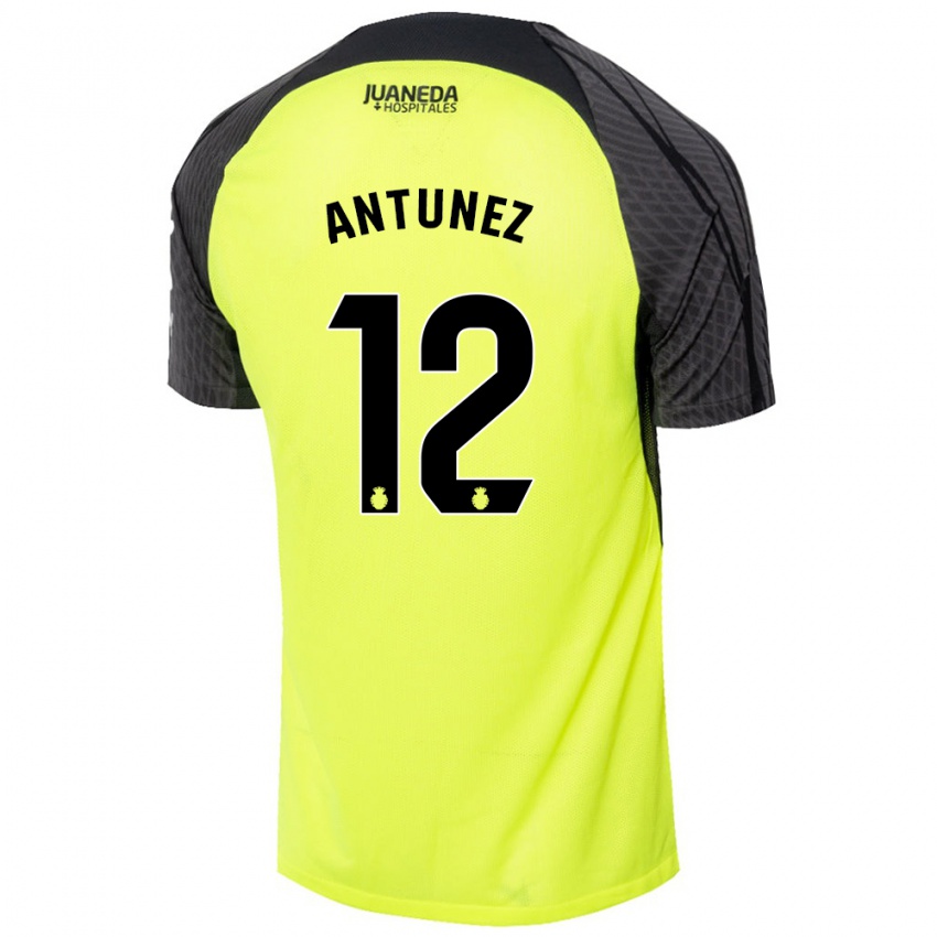 Kinder Yahir Antúnez #12 Fluoreszierend Grün Schwarz Auswärtstrikot Trikot 2024/25 T-Shirt