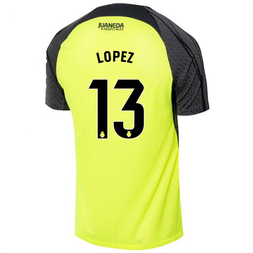 Kinder Iván López #13 Fluoreszierend Grün Schwarz Auswärtstrikot Trikot 2024/25 T-Shirt