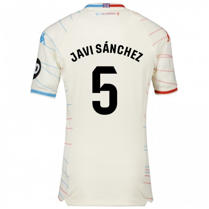 Kinder Javi Sánchez #5 Weiß Rot Blau Auswärtstrikot Trikot 2024/25 T-Shirt