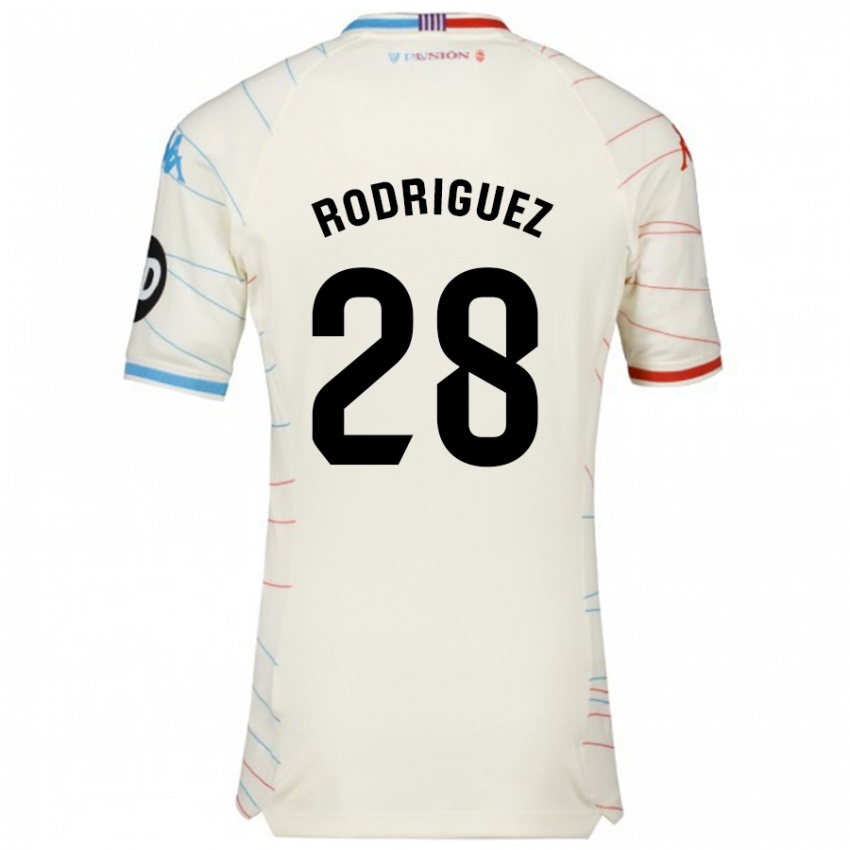 Kinder Yago Rodríguez #28 Weiß Rot Blau Auswärtstrikot Trikot 2024/25 T-Shirt