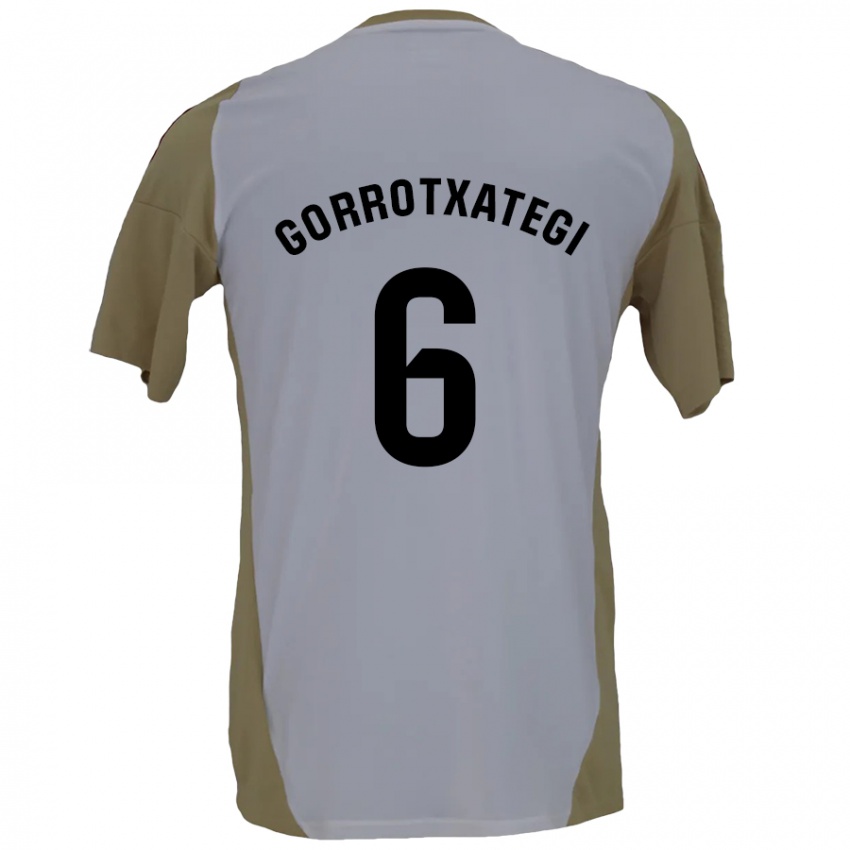 Kinder Jon Gorrotxategi #6 Braunweiß Auswärtstrikot Trikot 2024/25 T-Shirt